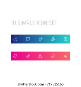 Set Of 10 Baby Outline Icons Set.Collection Of Boy, Bib, Drum And Other Elements.
