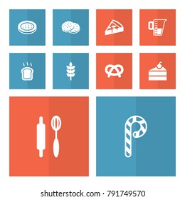 Set Of 10 Bakery Icons Set.Collection Of Striped Lollipop, Grain, Cake And Other Elements.