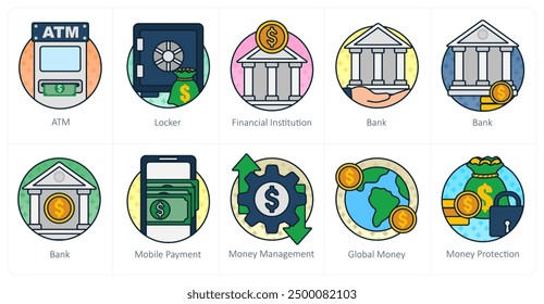 A set of 10 banking icons as atm, locker, financial institution