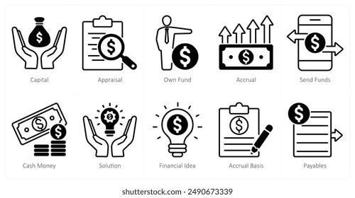 A set of 10 banking icons as capital, appraisal, own fund