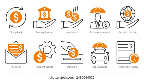 A set of 10 banking icons as chargeback, banking services, installment