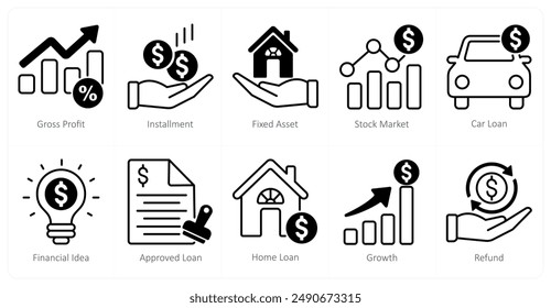 A set of 10 banking icons as gross profit, installment, fixed asset