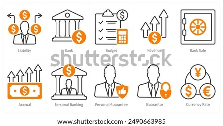 A set of 10 banking icons as liability, bank, budget