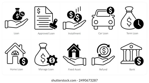 A set of 10 banking icons as loan, approved loan, installment