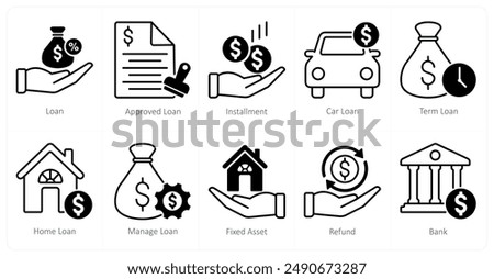 A set of 10 banking icons as loan, approved loan, installment