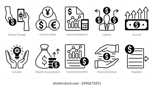 A set of 10 banking icons as money change, currency rate, income statement
