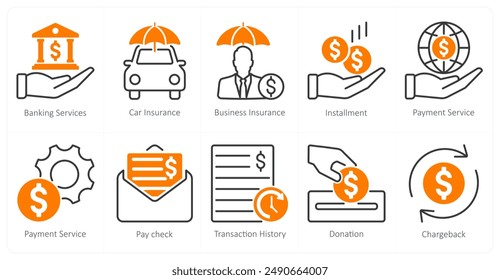 A set of 10 banking icons as banking services, car insurance, business insurance