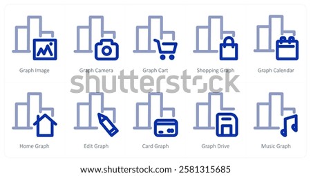 A set of 10 bar graph icons as graph image, graph camera, graph cart