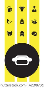 Set Of 10 Barbecue Icons Set.Collection Of Cow, Kitchen Uniform, Chef And Other Elements.