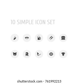 Set Of 10 Barbecue Icons Set.Collection Of Fast Food, Kebab, Ale And Other Elements.
