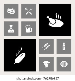 Set Of 10 Bbq Icons Set.Collection Of Bbq Sauce, Grill Top View, Grilled And Other Elements.