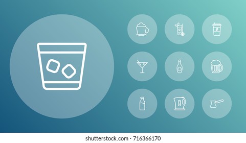 Set Of 10 Beverages Outline Icons Set.Collection Of Mojito, Beer, Whiskey And Other Elements.