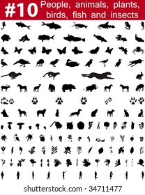 Set # 10. Big collection of collage vector silhouettes of people, animals, birds, fish, flowers and insects