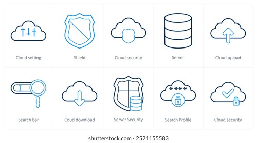 A set of 10 big data icons as cloud setting, shield, cloud security