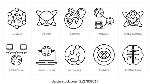 Un conjunto de 10 iconos de Big Data como base de datos, big data, ubicación