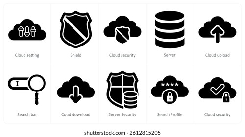 A set of 10 big data icons as cloud setting, shield, cloud security