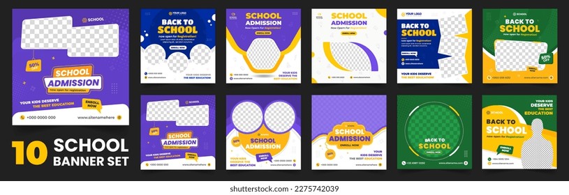 conjunto de 10 grandes mega colección de ingreso a la escuela publicación de banner en medios sociales Plantilla, de vuelta a la escuela Colección de plantillas de banner en medios sociales, juego de banners escolares, grupo de pancartas escolares mega colección.