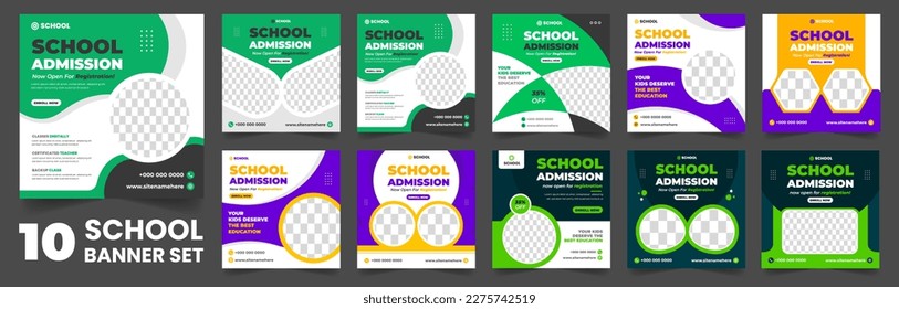 set of 10 big mega collection bundle school admission social media post banner Template, back to school Social Media Banner Template set, school banner set, school banner bundle mega collection.