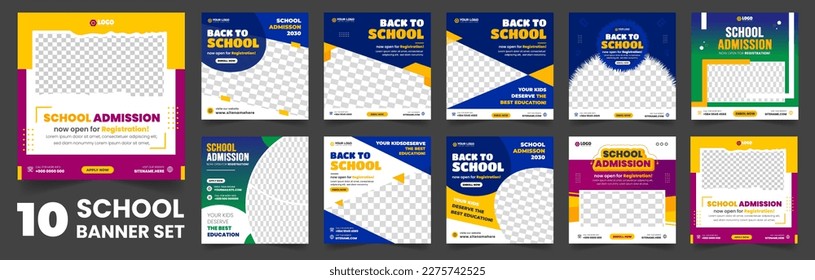 set of 10 big mega collection bundle school admission social media post banner Template, back to school Social Media Banner Template set, school banner set, school banner bundle mega collection.