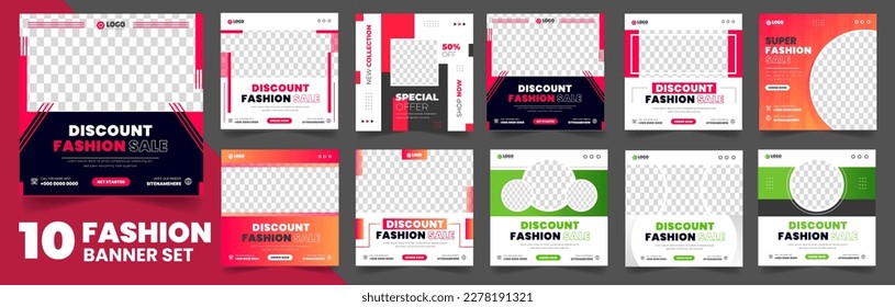 Set von 10 großen Mega-Sammlung Mode-Verkauf Editable minimale quadratische Banner-Vorlage. Mode-Verkauf Social Media Post-Banner Design-Template-Paket, Rabatt, Mode-Verkauf, Mega-Verkauf Bundle Banner.