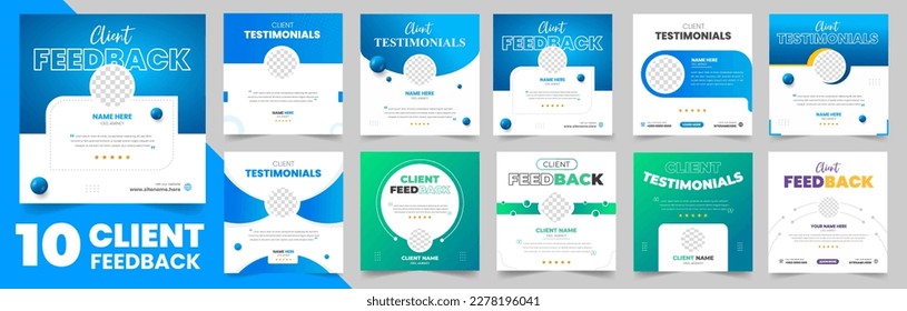 conjunto de 10 grandes mega colección de comentarios de los clientes de los medios sociales banner. Opinión de los clientes sobre el conjunto de banners en redes sociales. testimonios de clientes en medios sociales publicación banner design bundle.