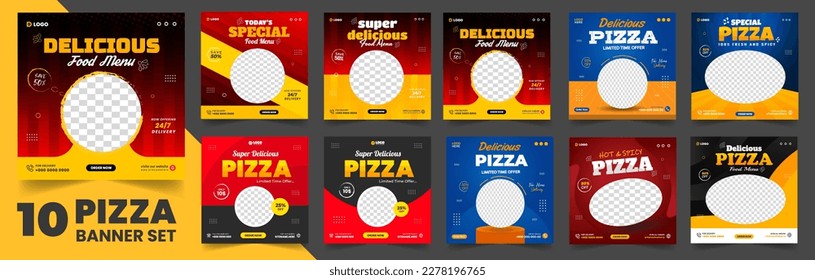 set of 10 big mega collection delicious pizza food menu social media post promotion web banner design. pizza  banner set, pizza banner bundle. food menu set, food menu bundle.