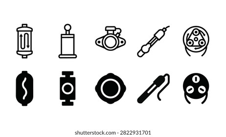 Set of 10 biopharmaceutical continuous perfusion icons featuring atf module, diaphragm pump, and sensor probes vector elements