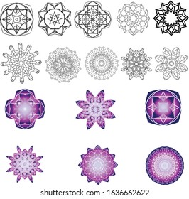 Set of 10 black line mandala patterns