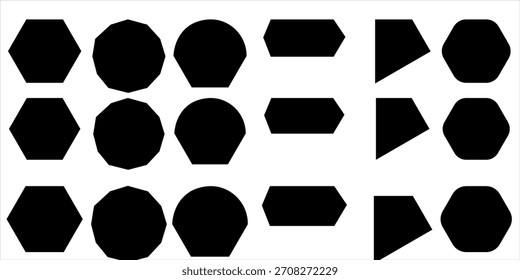 Set of 10 black shield silhouettes, various shapes. Shield icons, shield designs, shield symbols. Perfect for logos, graphics, and protective themes. Element vector set.