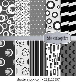 set of 10 black and white seamless pattern (vector illustration)