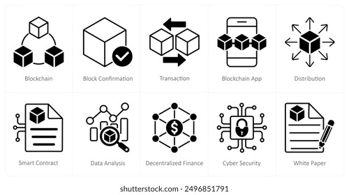 A set of 10 Blockchain icons as blockchain, block confirmation, transaction