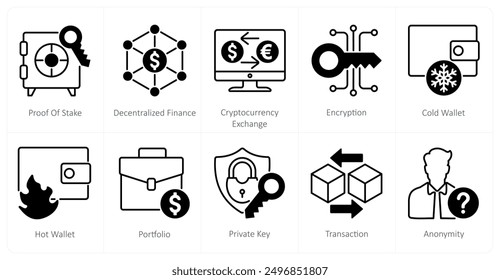 A set of 10 Blockchain icons as proof of stake, decentralized finance, cryptocurrency exchange