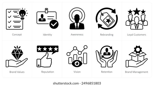A set of 10 Branding icons as identity, awareness, rebranding