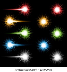 Set of 10 bright coloured flashes (Vector)