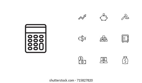 Set Of 10 Budget Outline Icons Set.Collection Of Safe, Internet Banking, Golden Bars And Other Elements.