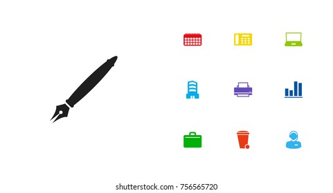 Set Of 10 Bureau Icons Set.Collection Of Telephone, Trash Can, Pen And Other Elements.