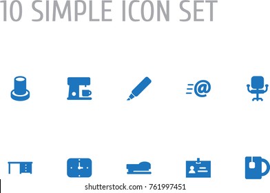 Set Of 10 Bureau Icons Set.Collection Of Label, Sew, Desktop And Other Elements.