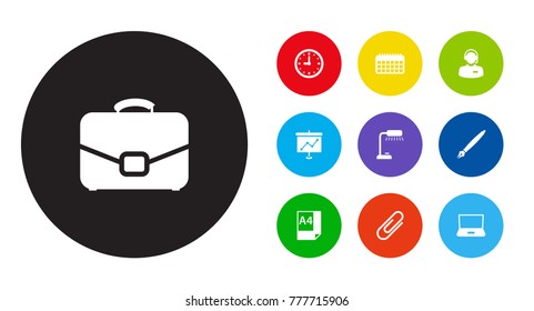 Set Of 10 Bureau Icons Set.Collection Of Pen, Timer, Calendar And Other Elements.