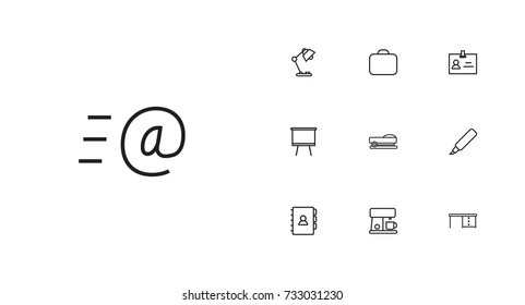 Set Of 10 Bureau Outline Icons Set.Collection Of Staple, Book, Briefcase And Other Elements.