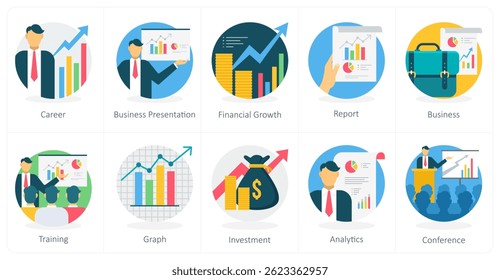 A set of 10 business icons as career, business presentation, financial growth