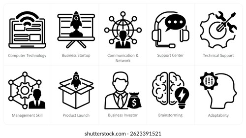 A set of 10 business icons as computer technology, business startup, communication and network