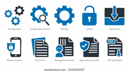 Un conjunto de 10 íconos de negocios como configuración, búsqueda de configuración, Configuraciones