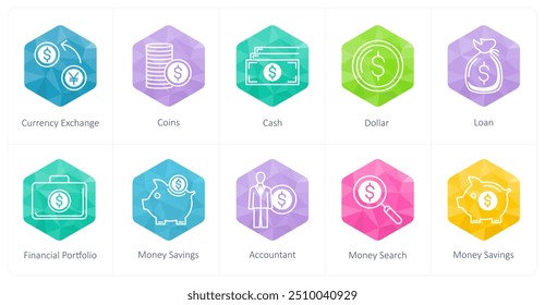 A set of 10 business icons as currency exchange, coins, cash