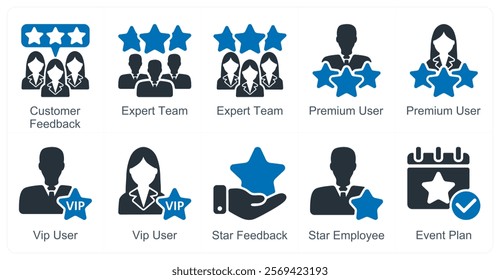 A set of 10 business icons as customer feedback, expert team, premium user