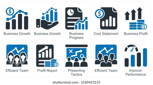 A set of 10 business icons as business growth, business progress, cost statement