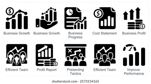 A set of 10 business icons as business growth, business progress, cost statement