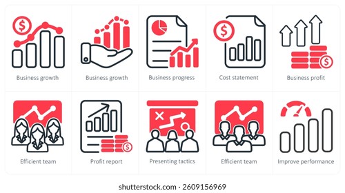 A set of 10 business icons as business growth, business progress, cost statement