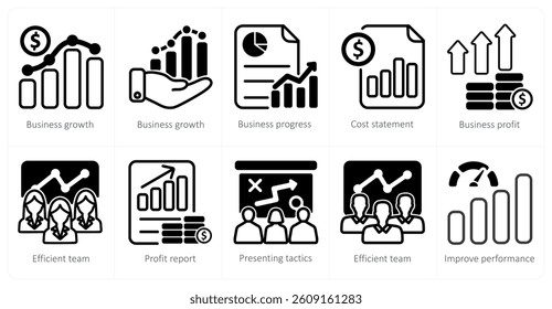 A set of 10 business icons as business growth, business progress, cost statement