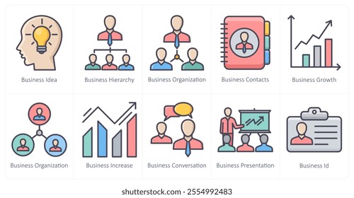 A set of 10 business icons as business idea, business hierarchy, business organisation
