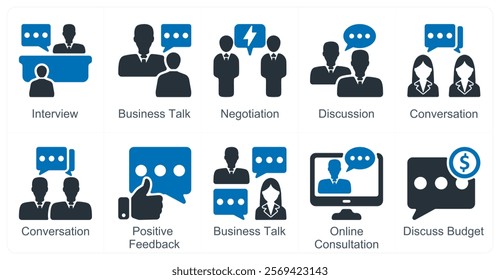 A set of 10 business icons as interview, business talk, negotiation